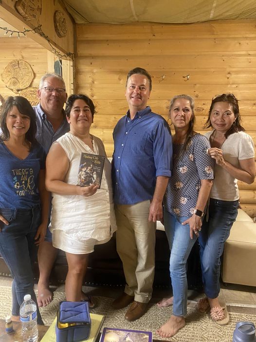 CARE Summit 2023 at Highland Flats Tree Farm -September 2023 13 08. Advanced Bible Oils Class of 2023. Left to right: Denise Setzer, David Garig, Melissa Garig, Anthony Stewart (instructor), Rose Blankenship, and Teo Sek Jen